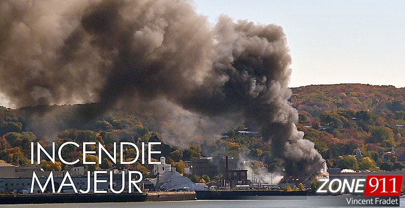Incendie majeur à la Davie de Lévis visible de Québec