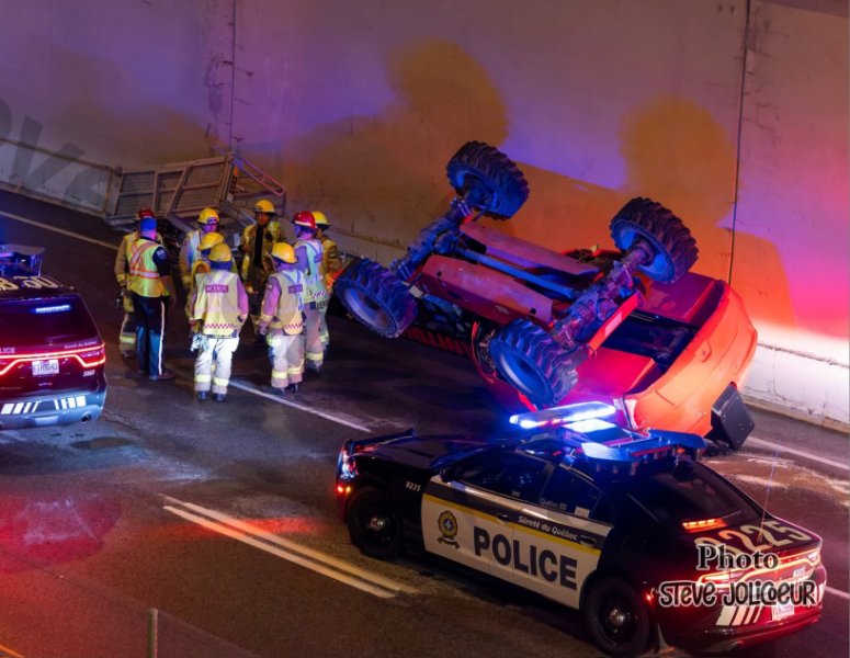 Accident de travail une nacelle s'est renversée sur l'autoroute Robert Bourassa 